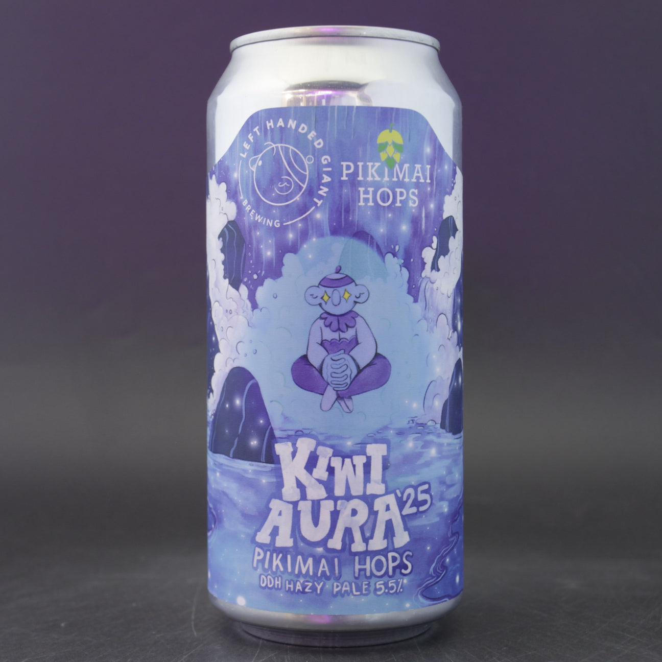 This is a can of Left Handed Giant - Kiwi Aura '25: Pikimai Hops - 5.5% (440ml). It is a Pale Ale craft beer available to buy from Ghost Whale, voted London's best craft beer shop.