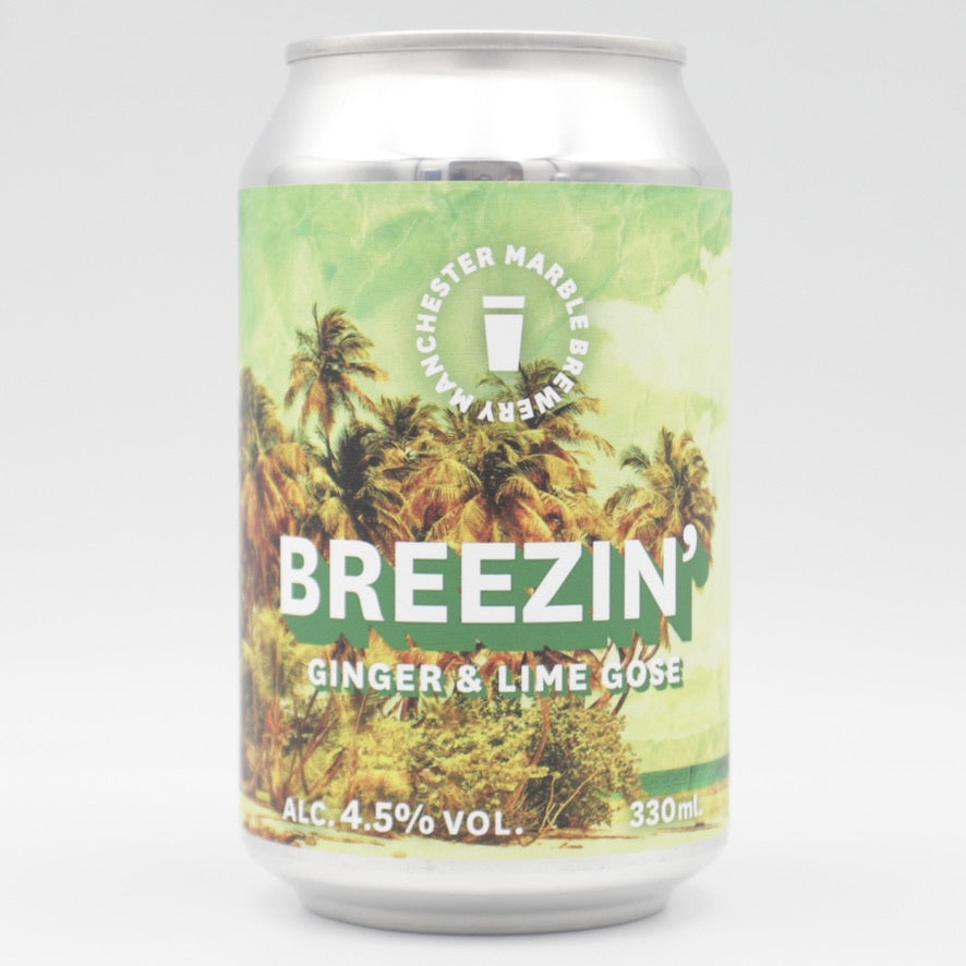 This is a can of Marble Beers - Breezin' - 4.5% (330ml). It is a Gose craft beer available to buy from Ghost Whale, voted London's best craft beer shop.