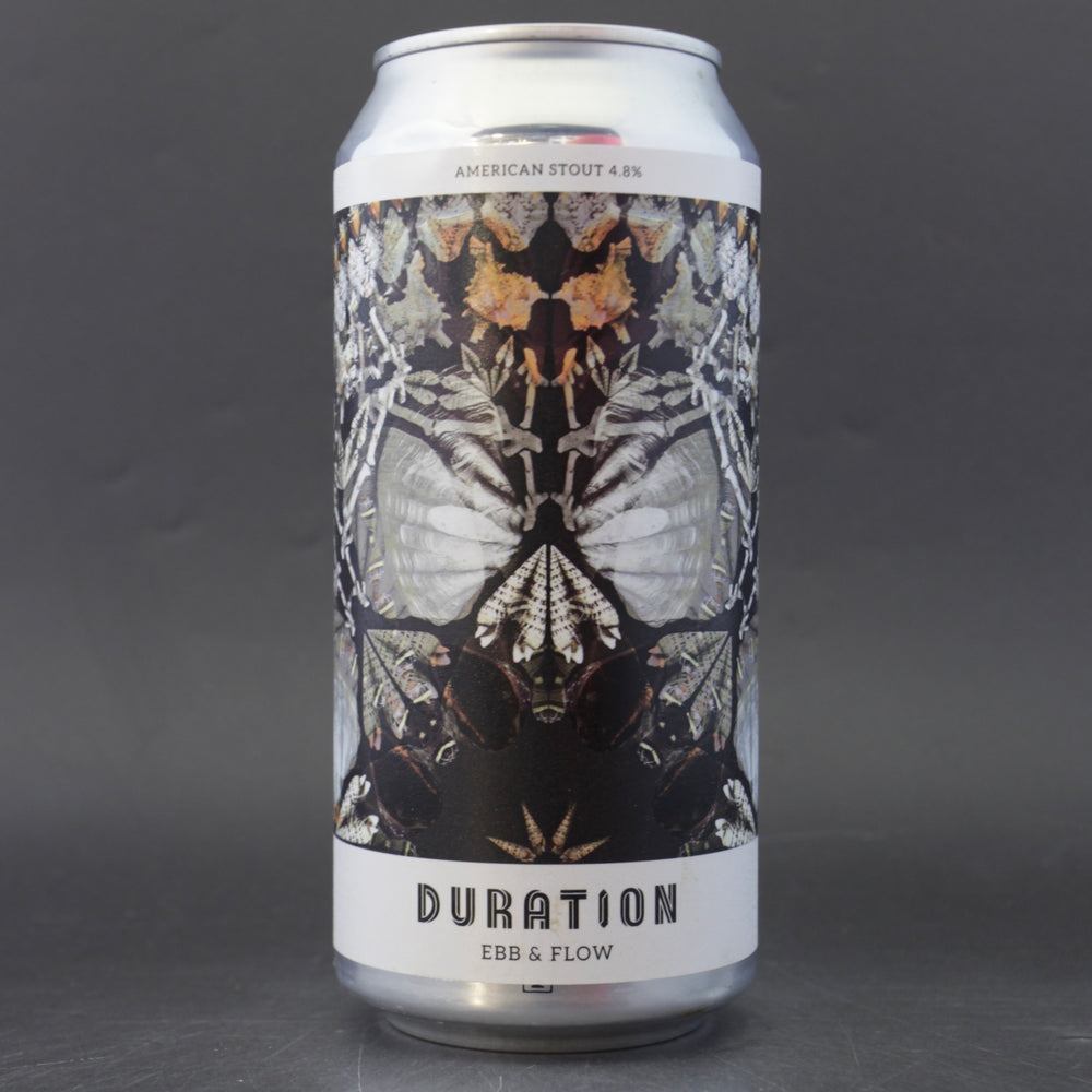 This is a can of Duration - Ebb & Flow - 4.8% (440ml). It is a Stout / Porter craft beer available to buy from Ghost Whale, voted London's best craft beer shop.