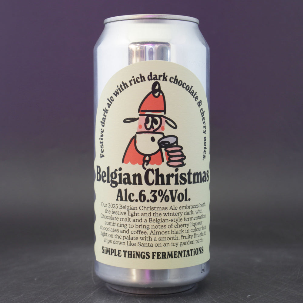 This is a can of Simple Things Fermentations - Belgian Christmas 2025 - 6.5% (440ml). It is a Belgian Style craft beer available to buy from Ghost Whale, voted London's best craft beer shop.