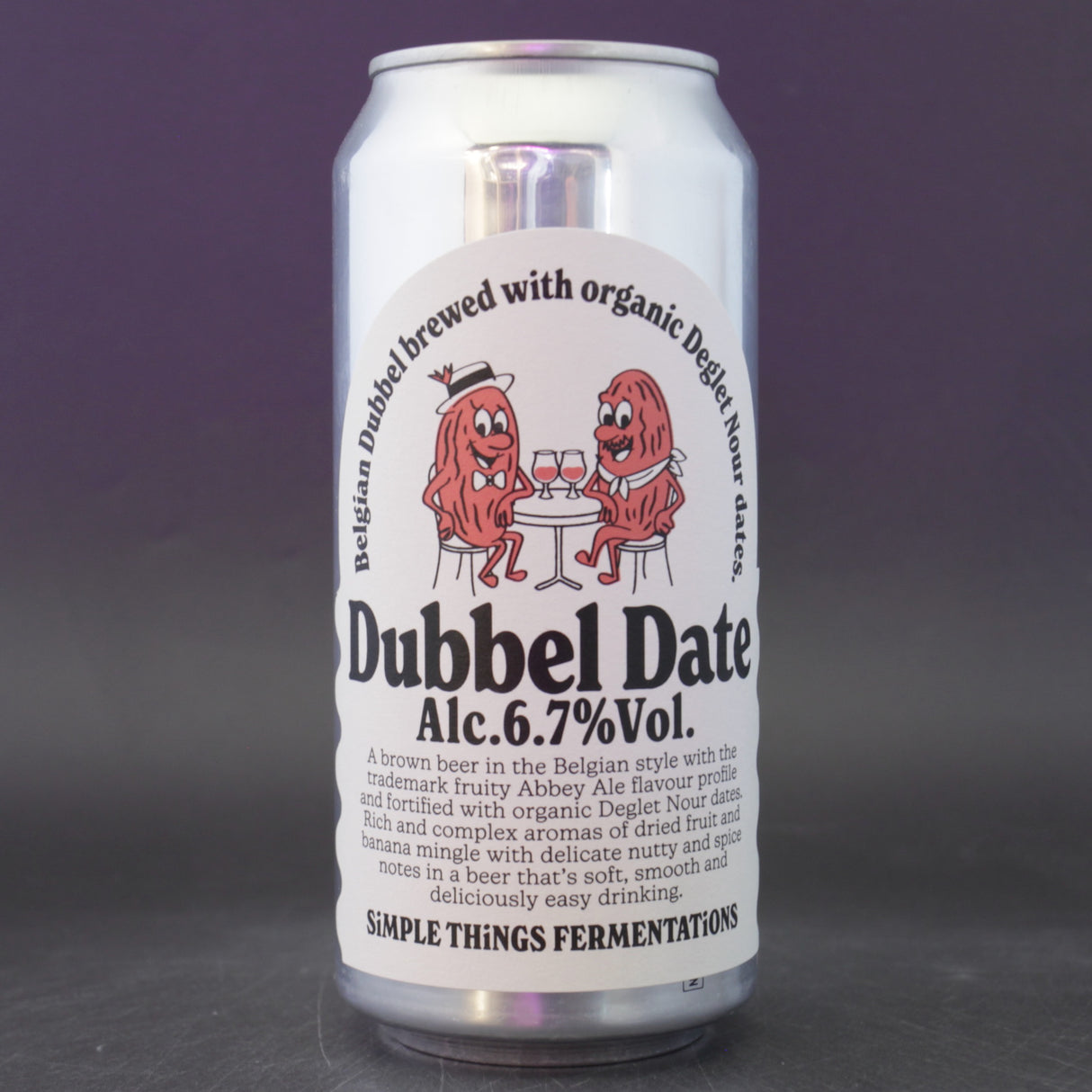 This is a can of Simple Things Fermentations - Dubbel Date - 6.7% (440ml). It is a Belgian Style craft beer available to buy from Ghost Whale, voted London's best craft beer shop.