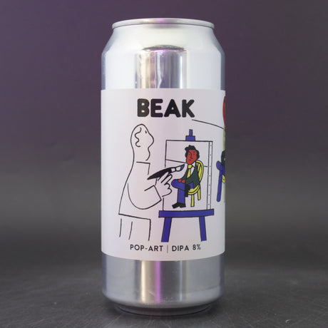 This is a can of Beak - Pop-Art - 8% (440ml). It is a Double IPA craft beer available to buy from Ghost Whale, voted London's best craft beer shop.