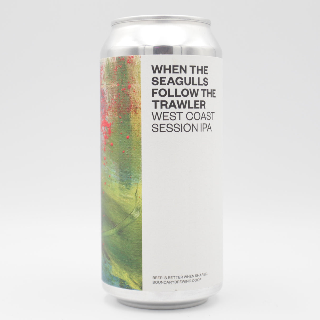 This is a can of Boundary - When Seagulls Follow The Trawler - 5% (440ml). It is a IPA craft beer available to buy from Ghost Whale, voted London's best craft beer shop.