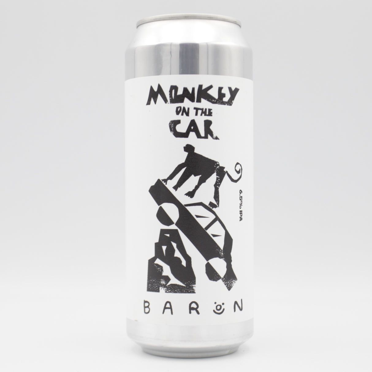 This is a can of Baron - Monkey On The Car - 6.5% (500ml). It is a IPA craft beer available to buy from Ghost Whale, voted London's best craft beer shop.