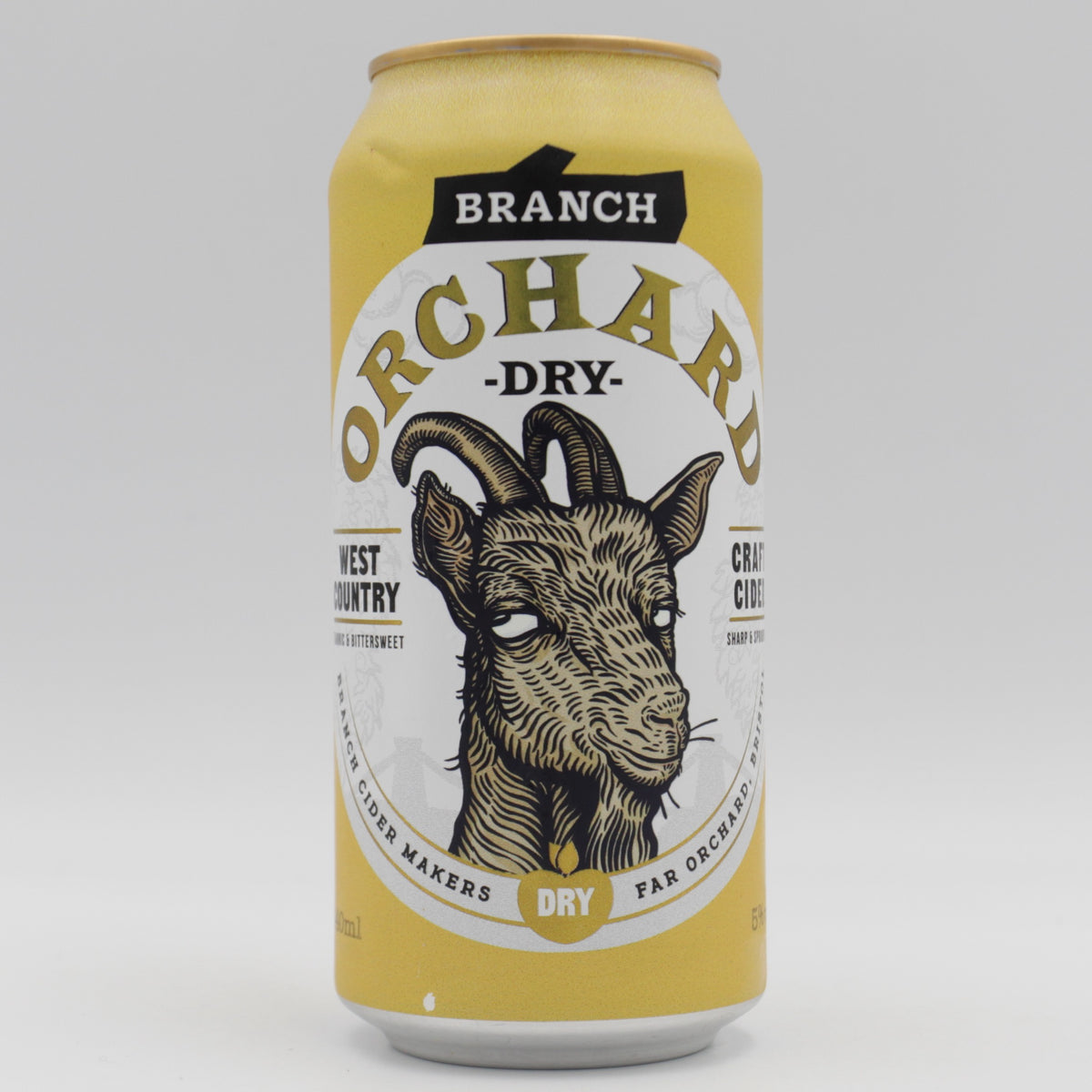 This is a can of Branch Cider - The Goat - 5% (440ml). It is a craft cider available to buy from Ghost Whale, voted London's best craft beer shop.