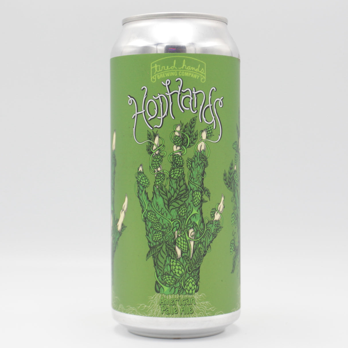 This is a can of Tired Hands - Hop Hands - 5.5% (473ml). It is a Pale Ale craft beer available to buy from Ghost Whale, voted London's best craft beer shop.