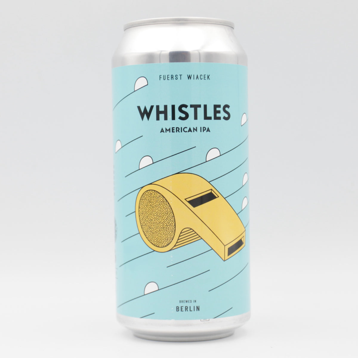 This is a can of Fuerst Wiacek - Whistles - 6.8% (440ml). It is a IPA craft beer available to buy from Ghost Whale, voted London's best craft beer shop.