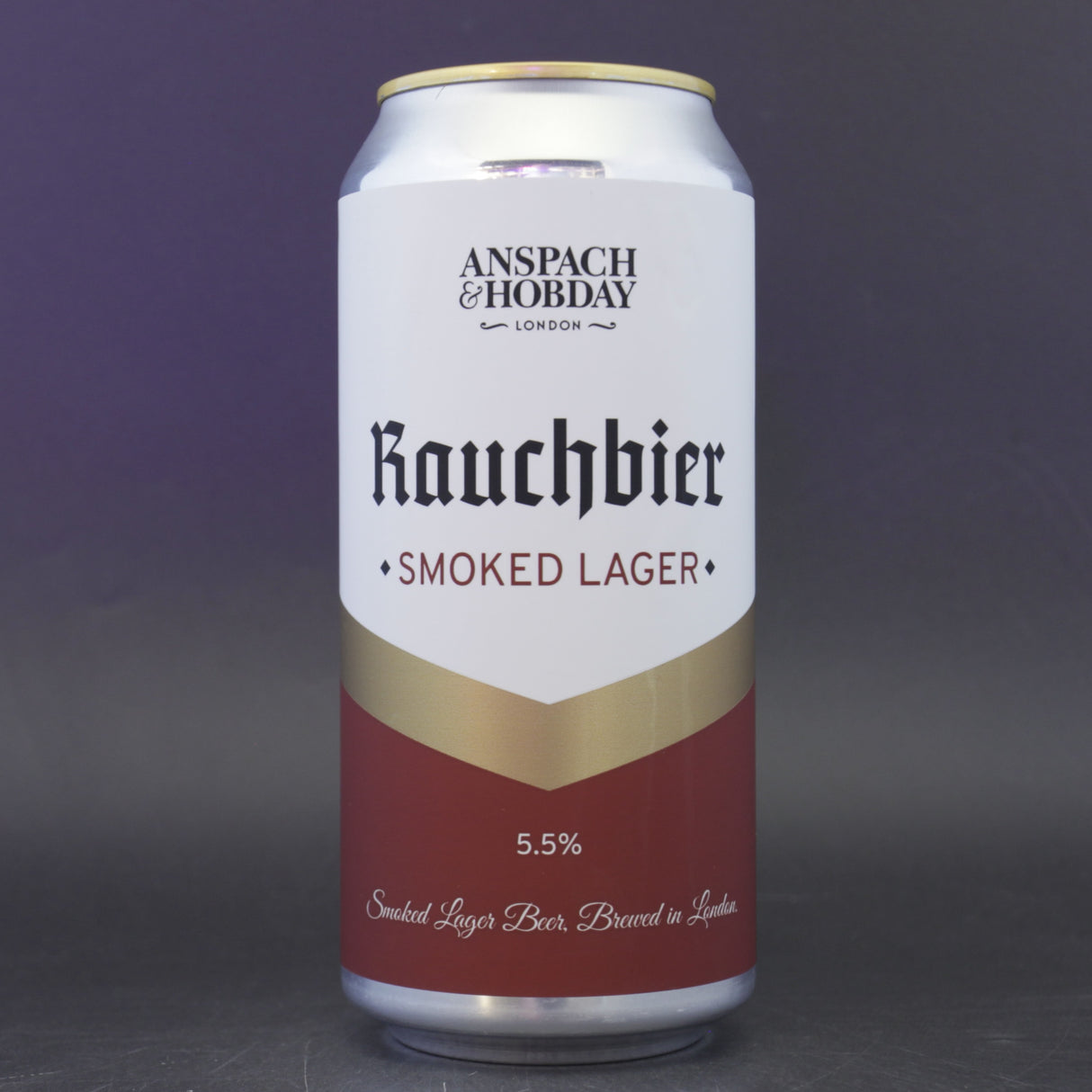 This is a can of Anspach & Hobday - The Rauchbier - 5.5% (440ml). It is a Lager / Pilsner / Kölsch craft beer available to buy from Ghost Whale, voted London's best craft beer shop.