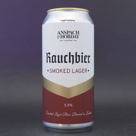 This is a can of Anspach & Hobday - The Rauchbier - 5.5% (440ml). It is a Lager / Pilsner / Kölsch craft beer available to buy from Ghost Whale, voted London's best craft beer shop.