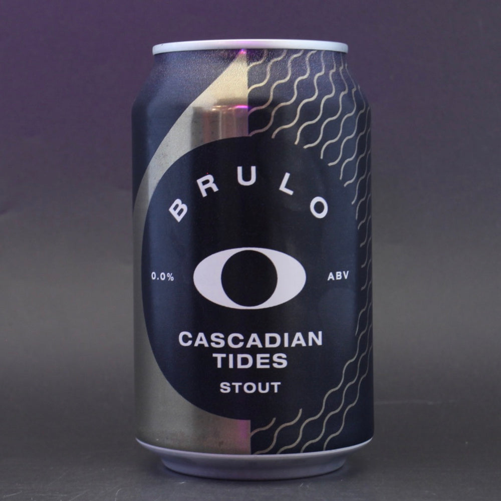 This is a can of Brulo - Cascadian Tides Stout - 0% (330ml). It is a Stout / Porter craft beer available to buy from Ghost Whale, voted London's best craft beer shop.