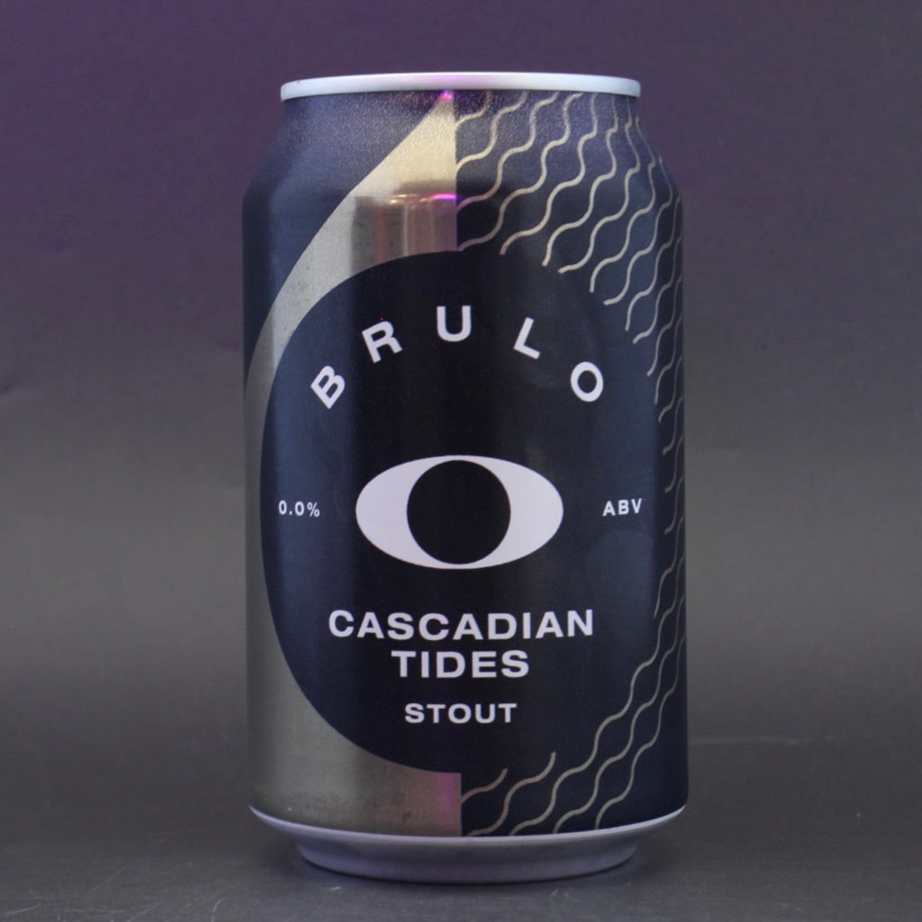 This is a can of Brulo - Cascadian Tides Stout - 0% (330ml). It is a Stout / Porter craft beer available to buy from Ghost Whale, voted London's best craft beer shop.