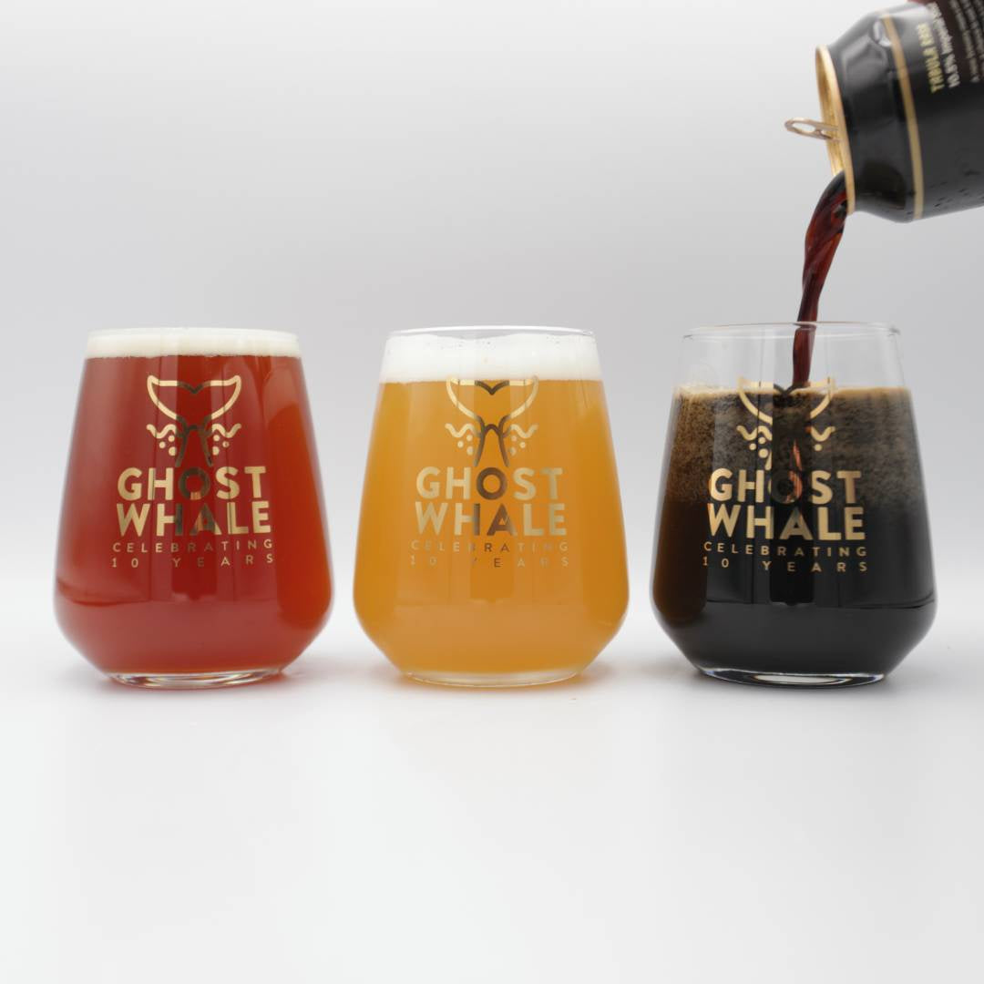 This is a merch of Ghost Whale - Celebrating 10 Years Tumbler Glass. It is a craft available to buy from Ghost Whale, voted London's best craft beer shop.