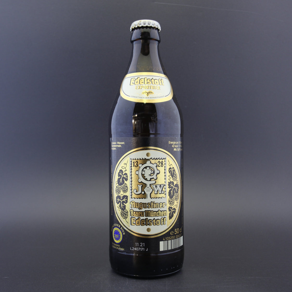This is a bottle of Augustiner - Edelstoff - 5.6% (500ml). It is a Lager / Pilsner / Kölsch craft beer available to buy from Ghost Whale, voted London's best craft beer shop.