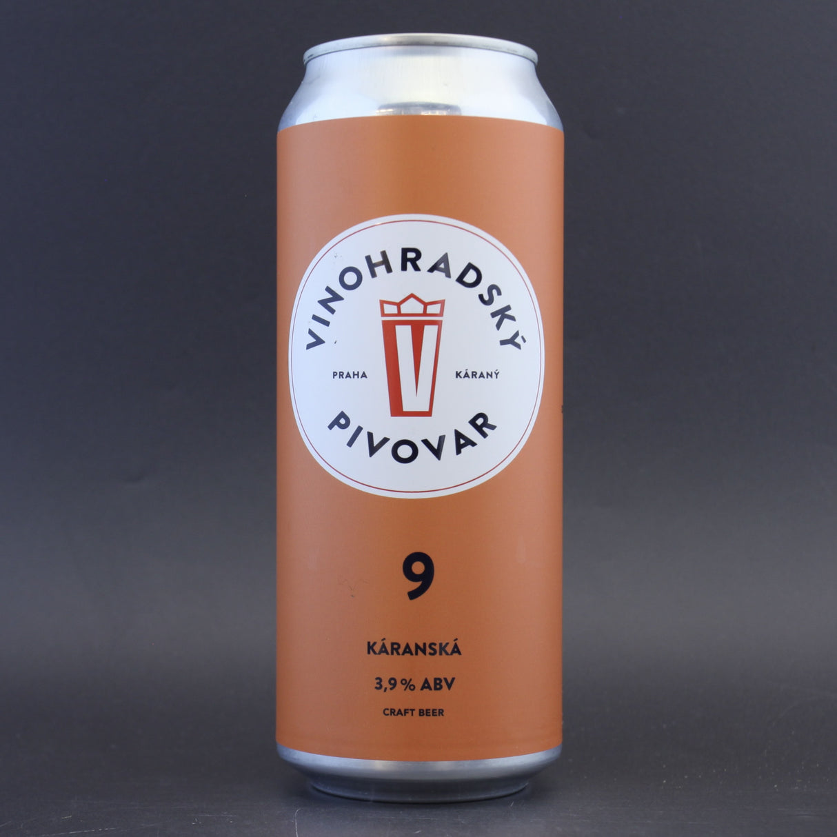 This is a can of Vinohradsky Pivovar - Karanska 9 - 3.9% (500ml). It is a Lager / Pilsner / Kölsch craft beer available to buy from Ghost Whale, voted London's best craft beer shop.