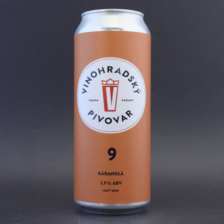 This is a can of Vinohradsky Pivovar - Karanska 9 - 3.9% (500ml). It is a Lager / Pilsner / Kölsch craft beer available to buy from Ghost Whale, voted London's best craft beer shop.