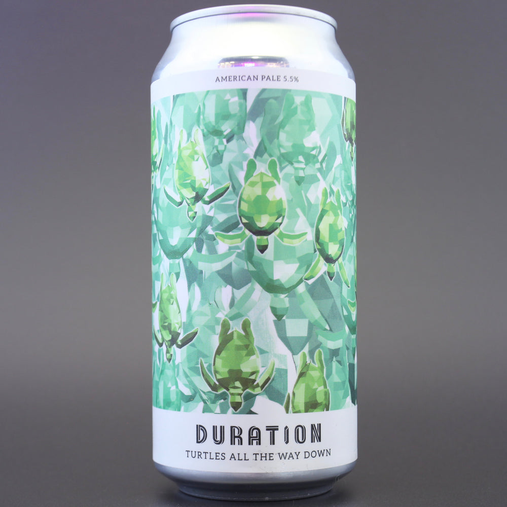 This is a can of Duration - Turtles All The Way Down - 5.5% (440ml). It is a IPA craft beer available to buy from Ghost Whale, voted London's best craft beer shop.