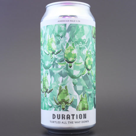 This is a can of Duration - Turtles All The Way Down - 5.5% (440ml). It is a IPA craft beer available to buy from Ghost Whale, voted London's best craft beer shop.