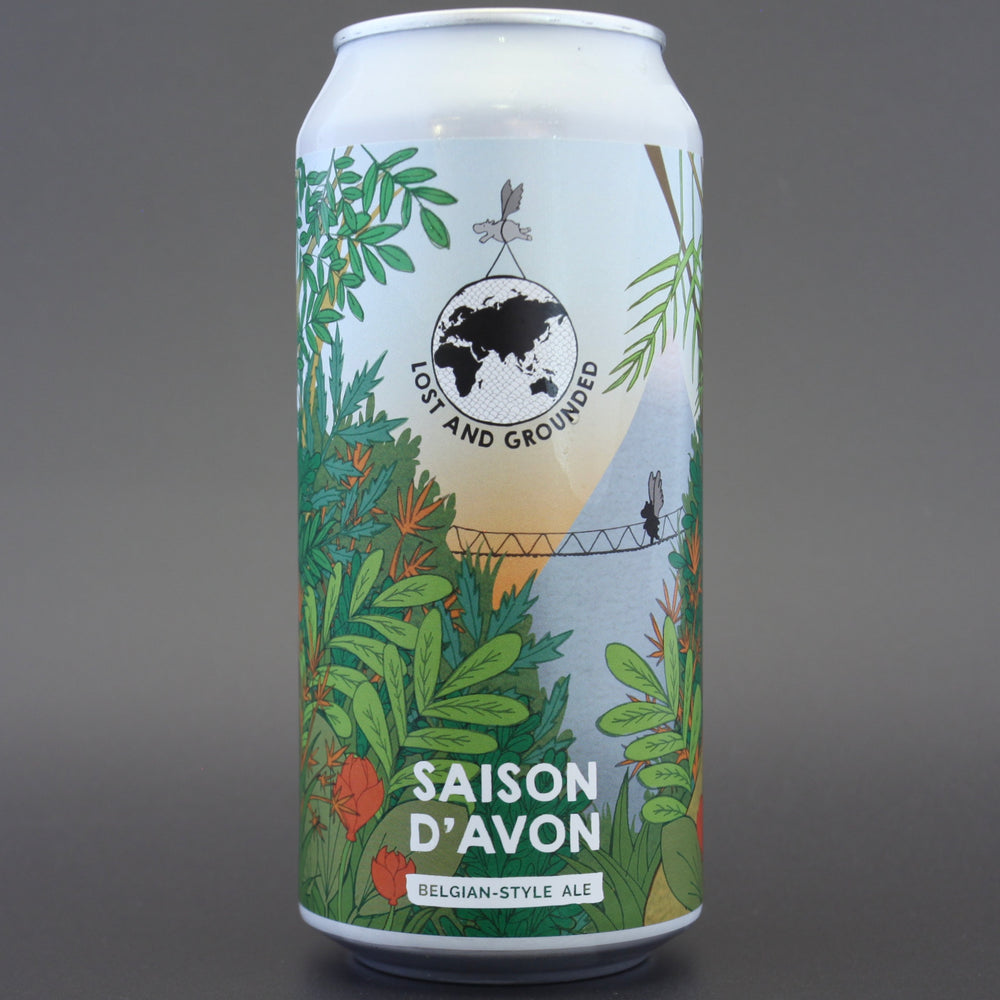 This is a can of Lost and Grounded - Saison D'Avon - 6.5% (440ml). It is a Saison craft beer available to buy from Ghost Whale, voted London's best craft beer shop.