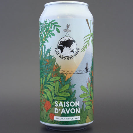 This is a can of Lost and Grounded - Saison D'Avon - 6.5% (440ml). It is a Saison craft beer available to buy from Ghost Whale, voted London's best craft beer shop.