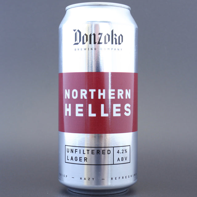 This is a can of Donzoko - Northern Helles - 4.2% (440ml). It is a Lager / Pilsner / Kölsch craft beer available to buy from Ghost Whale, voted London's best craft beer shop.