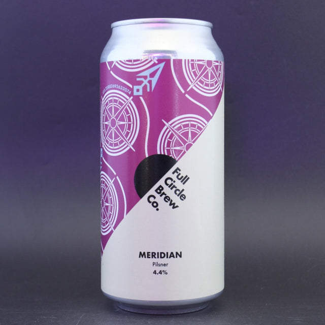This is a can of Full Circle Brew Co - Meridian - 4.4% (440ml). It is a Lager / Pilsner / Kölsch craft beer available to buy from Ghost Whale, voted London's best craft beer shop.