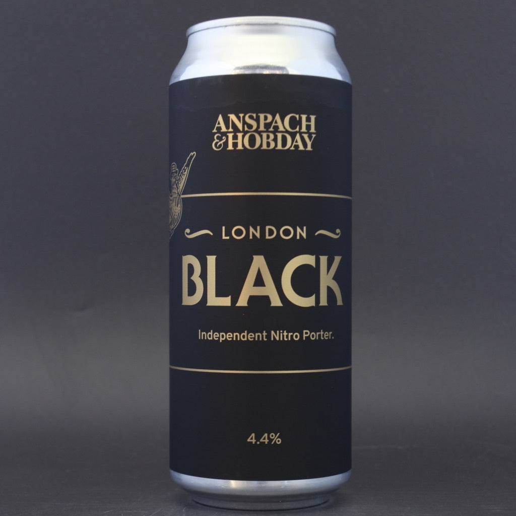 This is a can of Anspach & Hobday - London Black - 4.4% (470ml). It is a Stout / Porter craft beer available to buy from Ghost Whale, voted London's best craft beer shop.