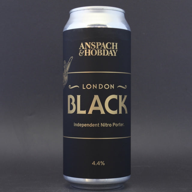 This is a can of Anspach & Hobday - London Black - 4.4% (470ml). It is a Stout / Porter craft beer available to buy from Ghost Whale, voted London's best craft beer shop.