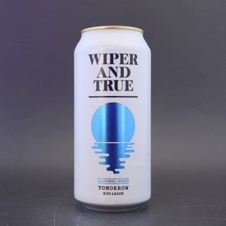 This is a can of Wiper And True - Tomorrow - 0.5% (440ml). It is a Lager / Pilsner / Kölsch craft beer available to buy from Ghost Whale, voted London's best craft beer shop.
