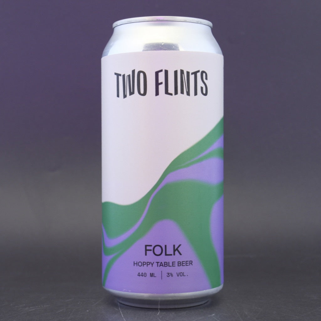 This is a can of Two Flints - Folk - 3% (440ml). It is a Pale Ale craft beer available to buy from Ghost Whale, voted London's best craft beer shop.