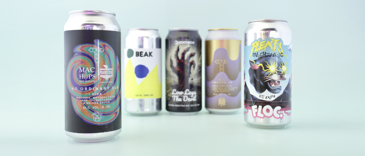 A selection of Double IPA craft beer cans from Ghost Whale.