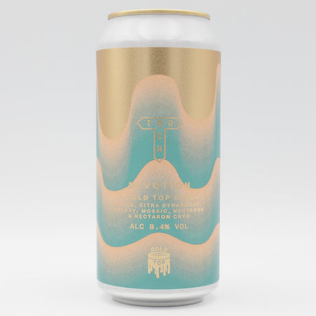 This is a can of Track - Gold Top: Devotion - 8.4% (440ml). It is a Double IPA craft beer available to buy from Ghost Whale, voted London's best craft beer shop.