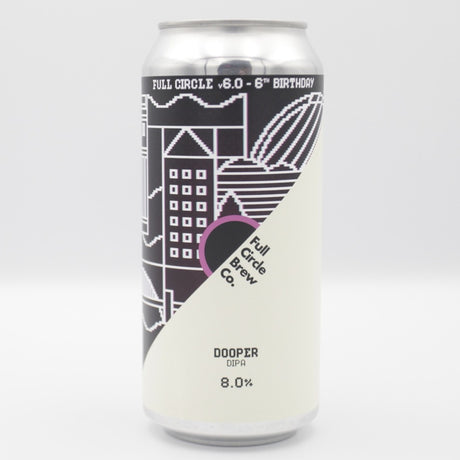This is a can of Full Circle Brew Co - Dooper 2025 - 8% (440ml). It is a Double IPA craft beer available to buy from Ghost Whale, voted London's best craft beer shop.