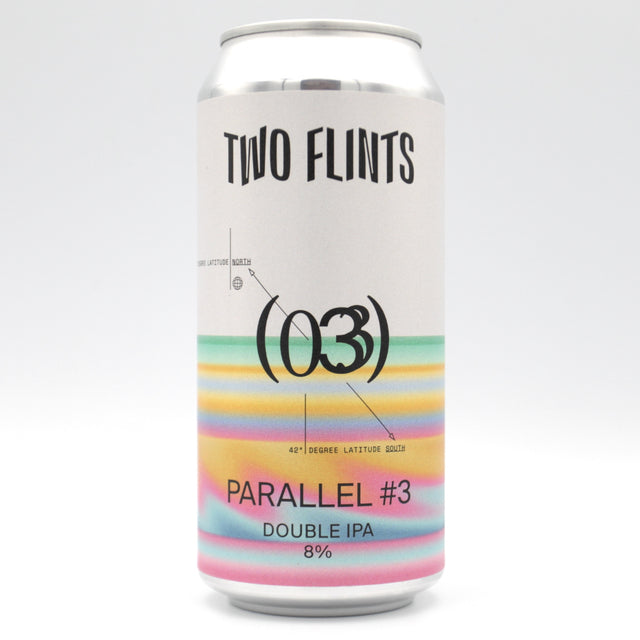 This is a can of Two Flints - Parallel #3 - 8% (440ml). It is a Double IPA craft beer available to buy from Ghost Whale, voted London's best craft beer shop.