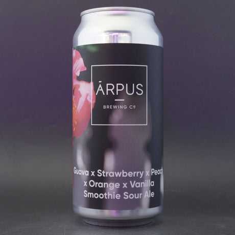 This is a can of Arpus Brewing Co - Guava x Strawberry x Peach x Orange x Vanilla Smoothie Sour - 4.5% (440ml). It is a Sour craft beer available to buy from Ghost Whale, voted London's best craft beer shop.