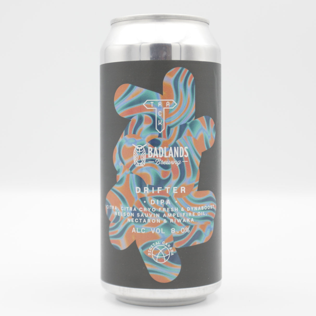 This is a can of Track / Badlands - Drifter - 8% (440ml). It is a Double IPA craft beer available to buy from Ghost Whale, voted London's best craft beer shop.