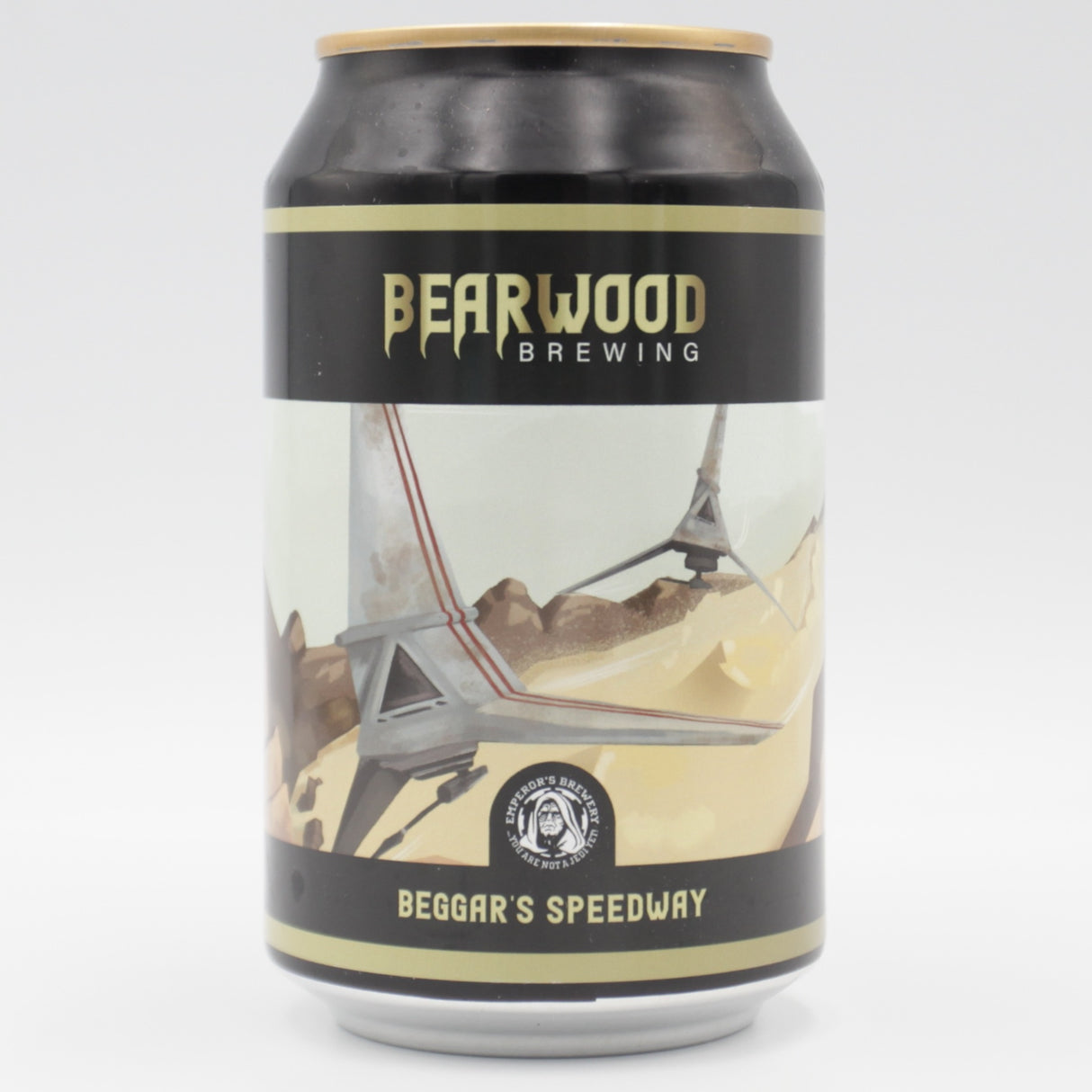 This is a can of Bearwood / Emperor's - Beggar's Speedway - 13% (330ml). It is a Imperial Stout / Porter craft beer available to buy from Ghost Whale, voted London's best craft beer shop.