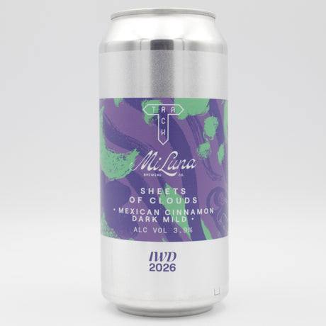 This is a can of Track / MiLuna - Sheets Of Clouds - 3.9% (440ml). It is a Traditional English Ale craft beer available to buy from Ghost Whale, voted London's best craft beer shop.