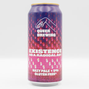 This is a can of Queer Brewing - Existence As A Radical Act - 5% (440ml). It is a Pale Ale craft beer available to buy from Ghost Whale, voted London's best craft beer shop.