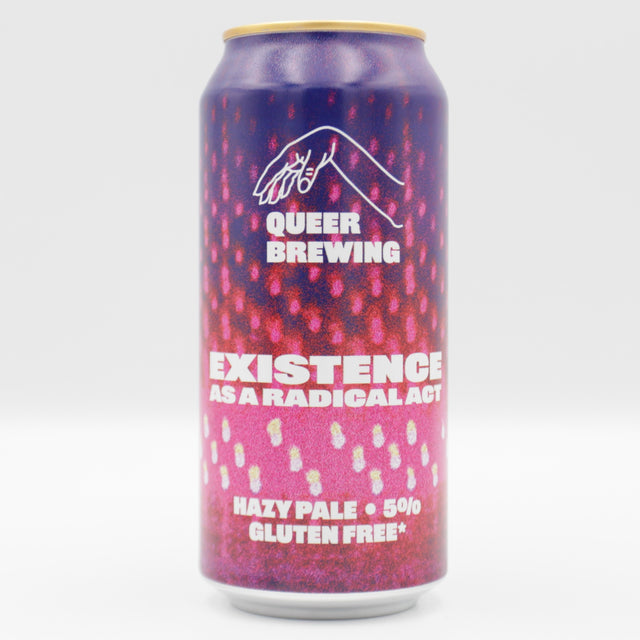 This is a can of Queer Brewing - Existence As A Radical Act - 5% (440ml). It is a Pale Ale craft beer available to buy from Ghost Whale, voted London's best craft beer shop.