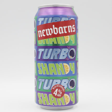 This is a can of Newbarns - Turbo Shandy: Blackcurrant - 4% (440ml). It is a Radler craft beer available to buy from Ghost Whale, voted London's best craft beer shop.