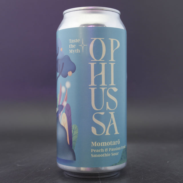 This is a can of Ophiussa - Momotaro - 5% (440ml). It is a Sour craft beer available to buy from Ghost Whale, voted London's best craft beer shop.