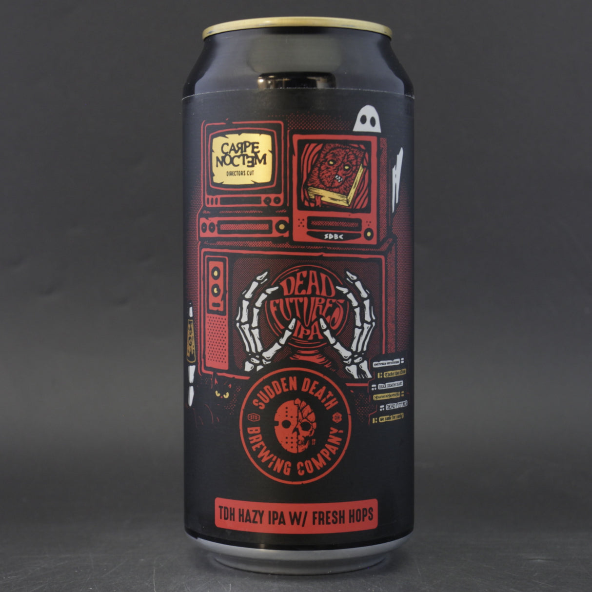 This is a can of Sudden Death - Carpe Noctem - 6.5% (440ml). It is a IPA craft beer available to buy from Ghost Whale, voted London's best craft beer shop.