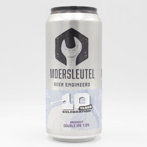 This is a can of Moersleutel - 10 Years: Breakout - 7.5% (440ml). It is a Double IPA craft beer available to buy from Ghost Whale, voted London's best craft beer shop.