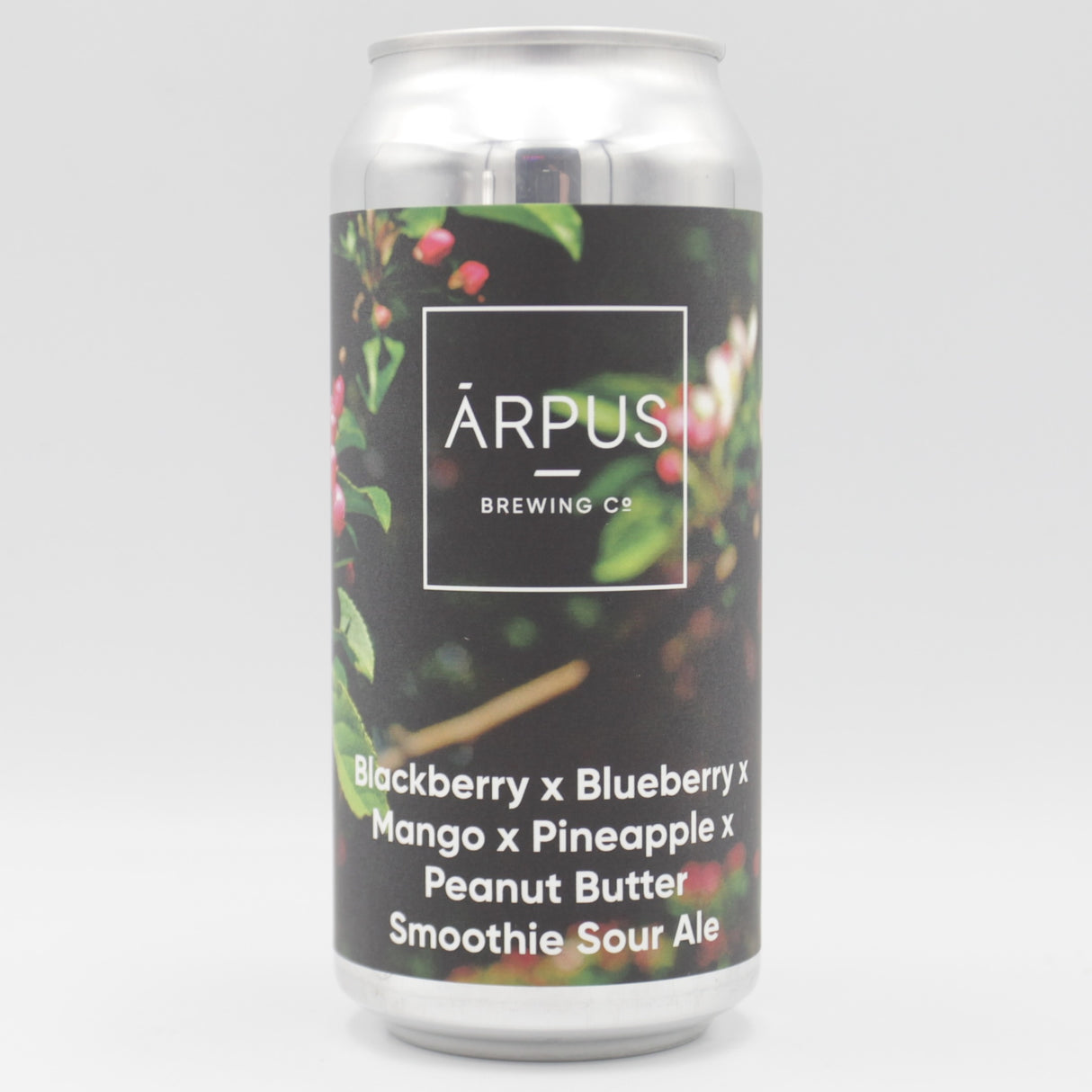 This is a can of Arpus Brewing Co - Blackberry x Blueberry x Mango x Pineapple x Peanut Butter Smoothie Sour Ale - 4.5% (440ml). It is a Sour craft beer available to buy from Ghost Whale, voted London's best craft beer shop.