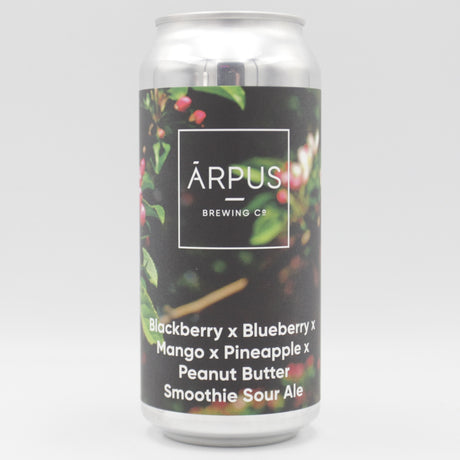 This is a can of Arpus Brewing Co - Blackberry x Blueberry x Mango x Pineapple x Peanut Butter Smoothie Sour Ale - 4.5% (440ml). It is a Sour craft beer available to buy from Ghost Whale, voted London's best craft beer shop.