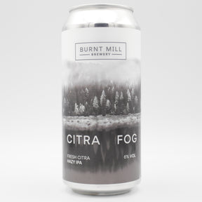 This is a can of Burnt Mill - Citra Fog - 6% (440ml). It is a IPA craft beer available to buy from Ghost Whale, voted London's best craft beer shop.