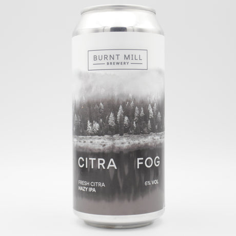 This is a can of Burnt Mill - Citra Fog - 6% (440ml). It is a IPA craft beer available to buy from Ghost Whale, voted London's best craft beer shop.