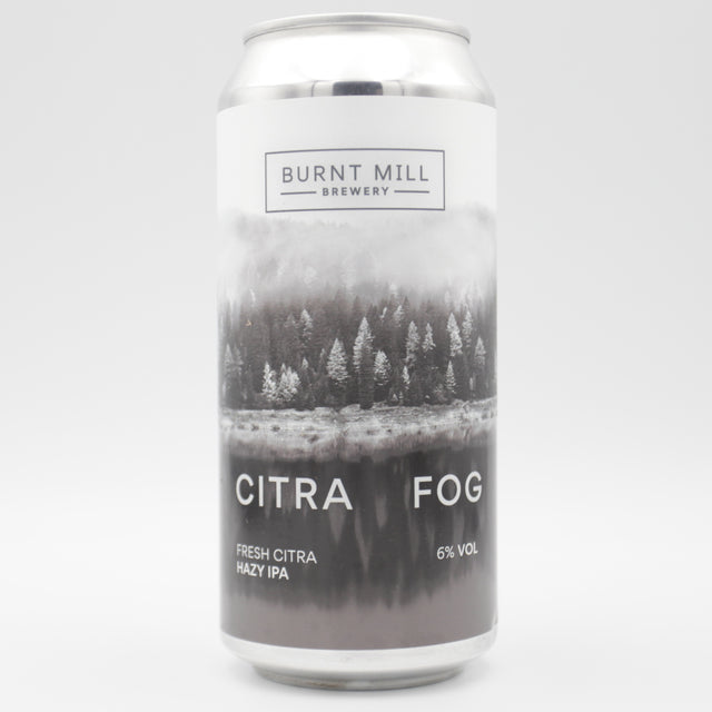 This is a can of Burnt Mill - Citra Fog - 6% (440ml). It is a IPA craft beer available to buy from Ghost Whale, voted London's best craft beer shop.