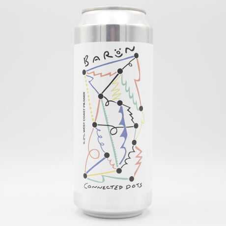 This is a can of Baron - Connnected Dots - 5.2% (500ml). It is a Lager / Pilsner / Kölsch craft beer available to buy from Ghost Whale, voted London's best craft beer shop.