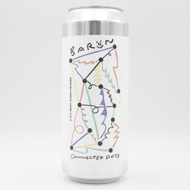 This is a can of Baron - Connnected Dots - 5.2% (500ml). It is a Lager / Pilsner / Kölsch craft beer available to buy from Ghost Whale, voted London's best craft beer shop.